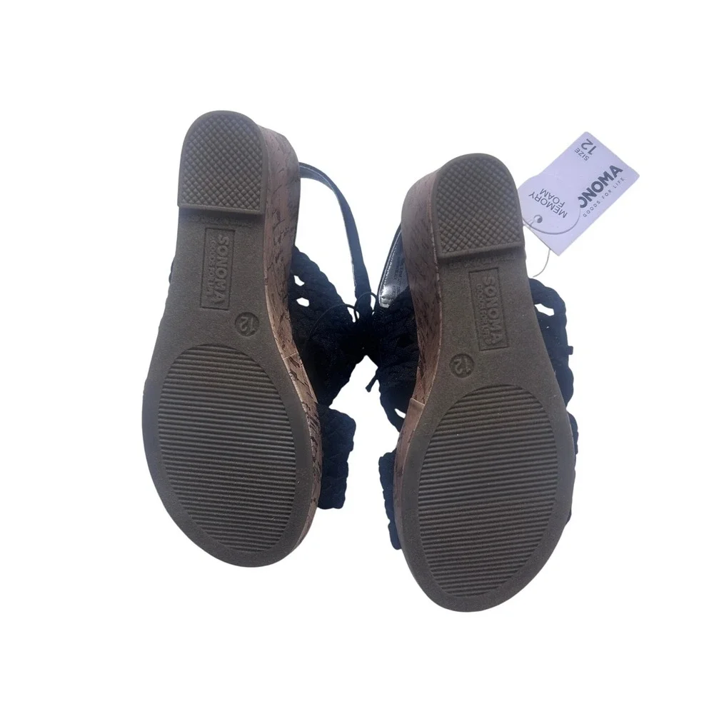 Sonoma Goods For‎ Life Black Woven Cork Wedge Sandals Kids Size 12 Memory Foam